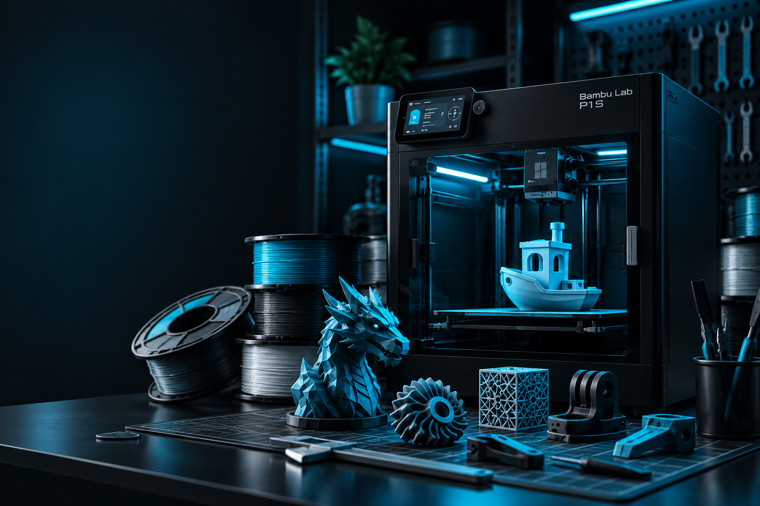 Drukarka 3D Bambu Lab P1S i gotowe wydruki
